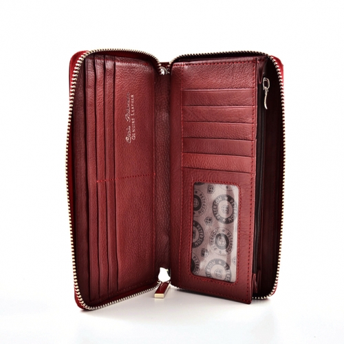 PETERSON skórzany portfel damski BC781 czerwony lakier